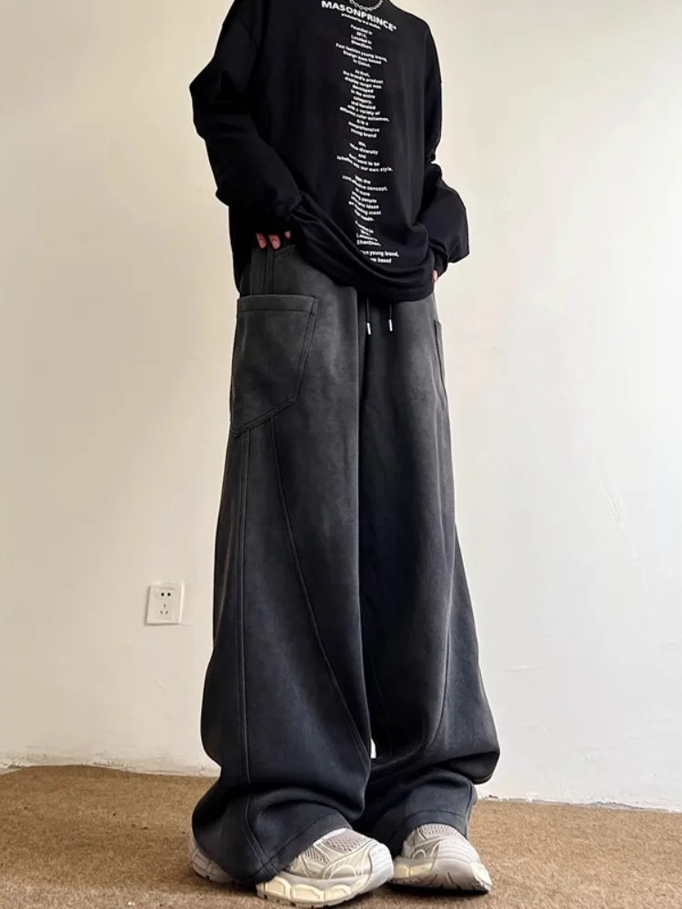 

Retro American Sle Men's Casual Pants Waed out Knife Wide Leg Workwear Trousers Youthful Energy Straight Tube Fit