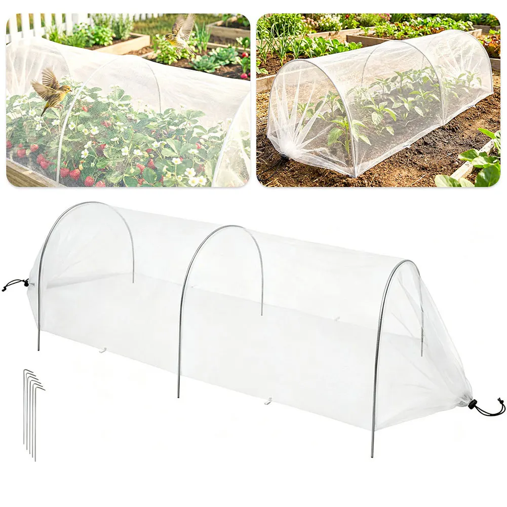 4ft Garden Bed Tunnel Net With 6 Stakes White Polyester Mesh Plant Protector For Vegetable Strawberry Herb Greenhouse Cover