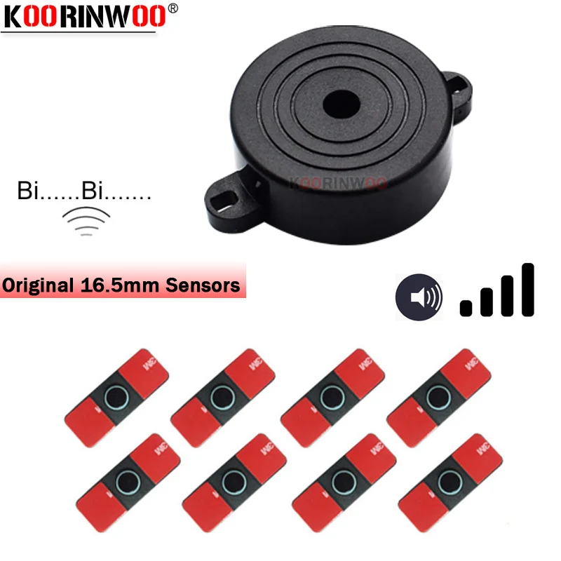 Koorinwoo Ultrasonic Original 16.5MM Flat Car Sensor Adjustable Speaker Parking Sensors 8 Probe Front Back Alarm Parking Assist
