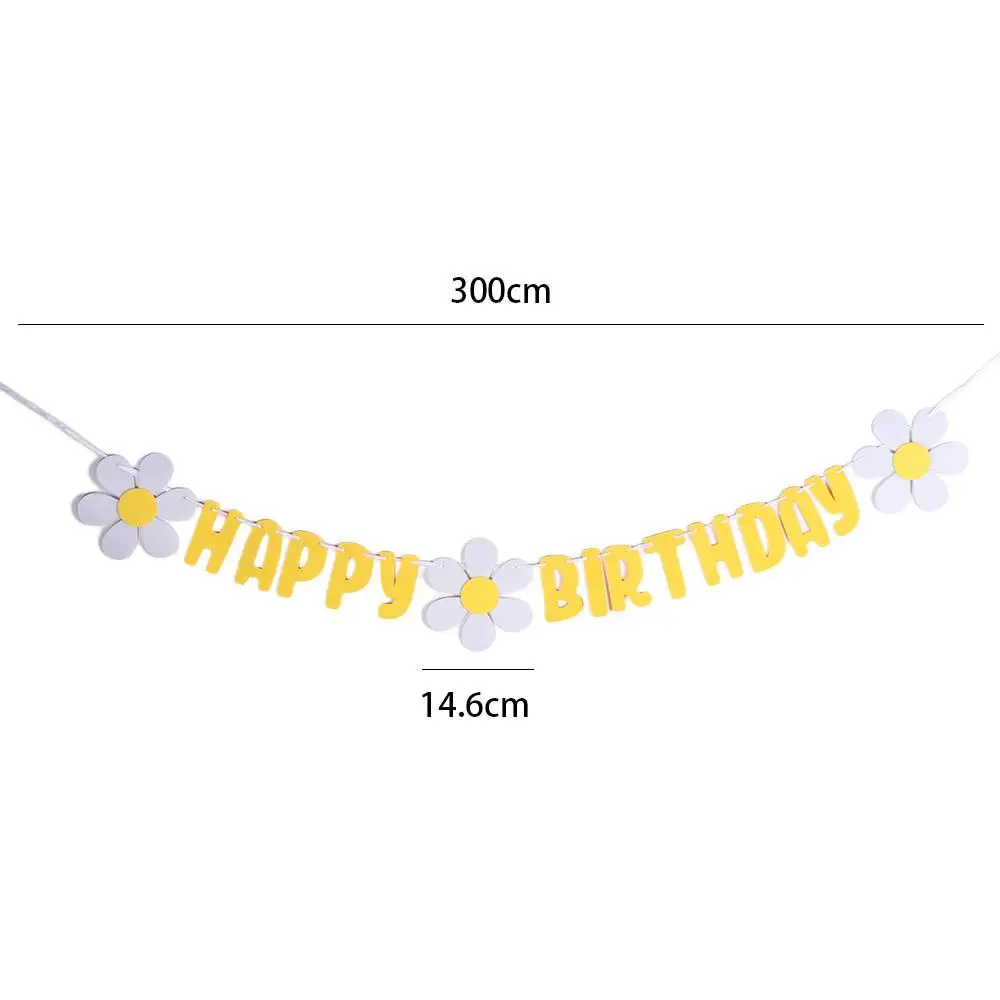 Non Woven White Flower Photo Decoration Boys Girl Happy Birthday Daisy Banner Hanging Flag Banner Party Flag