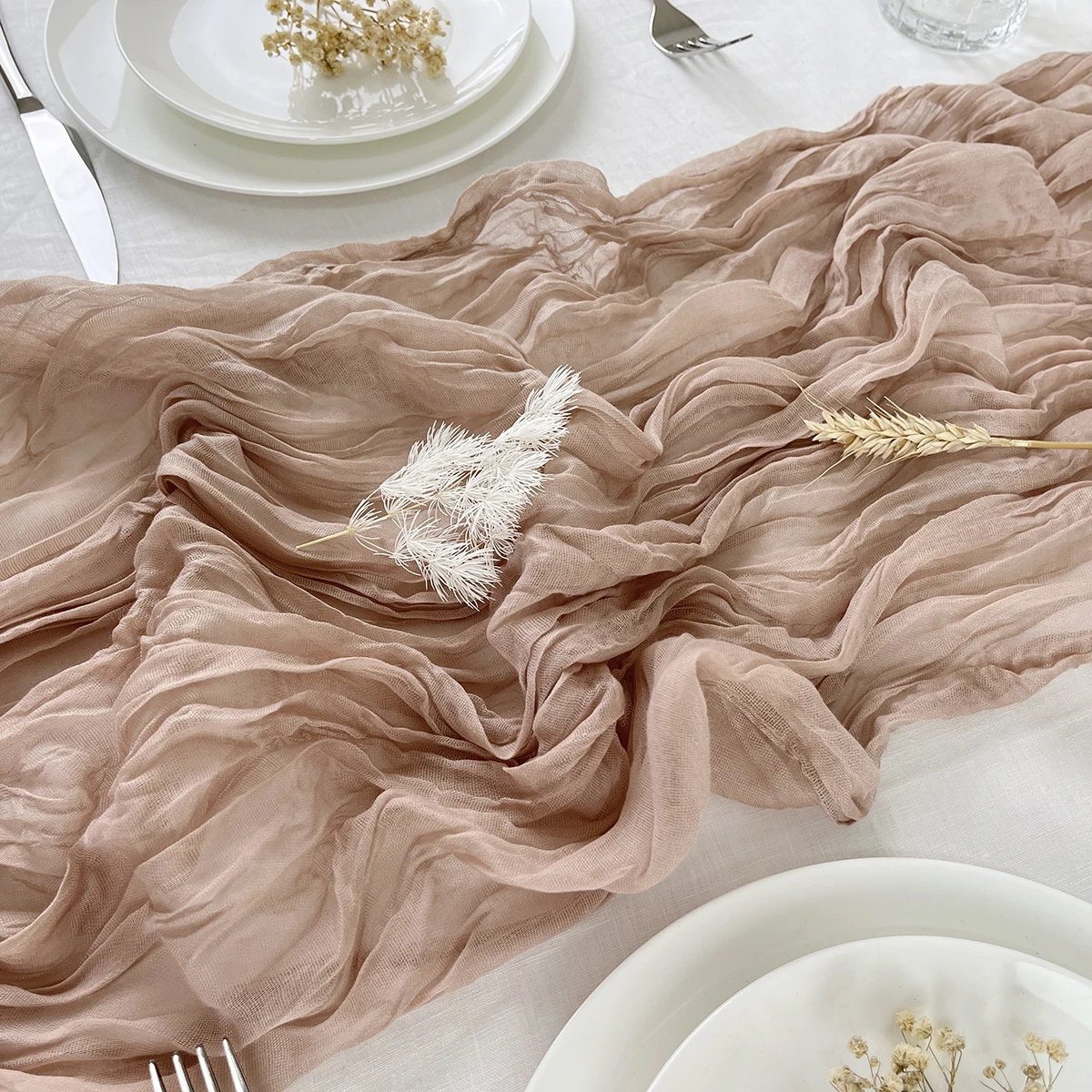 6PCS Wedding Table Runner Semi-Sheer Cheesecloth Table Setting Dining Party Christmas Banquets Arches Cake Decor