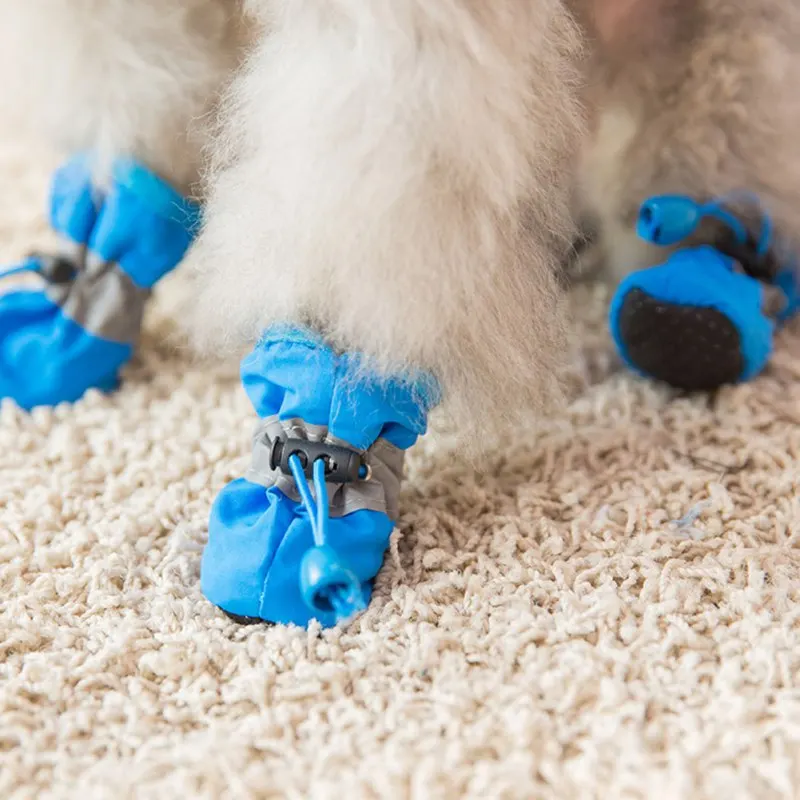 Livre o navio 4 pçs à prova dwaterproof água sapatos de cão de estimação anti-deslizamento chuva neve bota calçado grosso quente para pequenos gatos