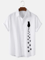 Cat's Footprint Print Men's Short Sleeve Shirt Hawaiian Men's Lapel Top 2024 New Large Size Casual Men's Shirt