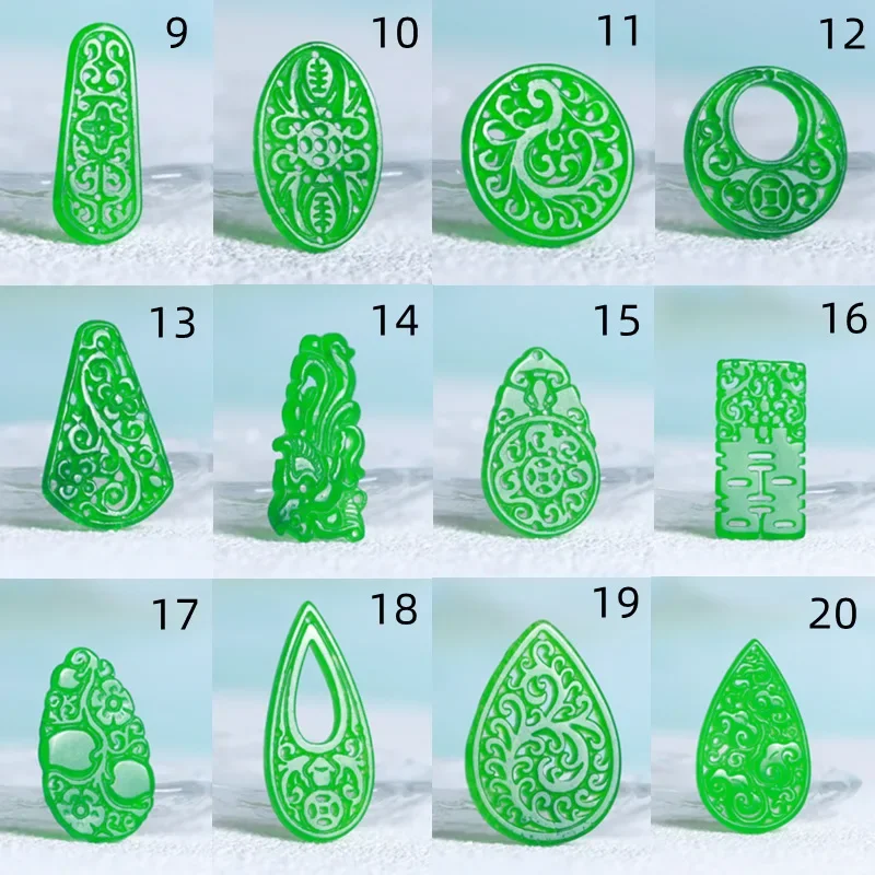 1 szt. Naturalna zieleń jadeitowy szmaragd wydrążony kwiat Ruyi DIY wisiorki kolczyki jadeit akcesoria biżuteryjne Amulet damski