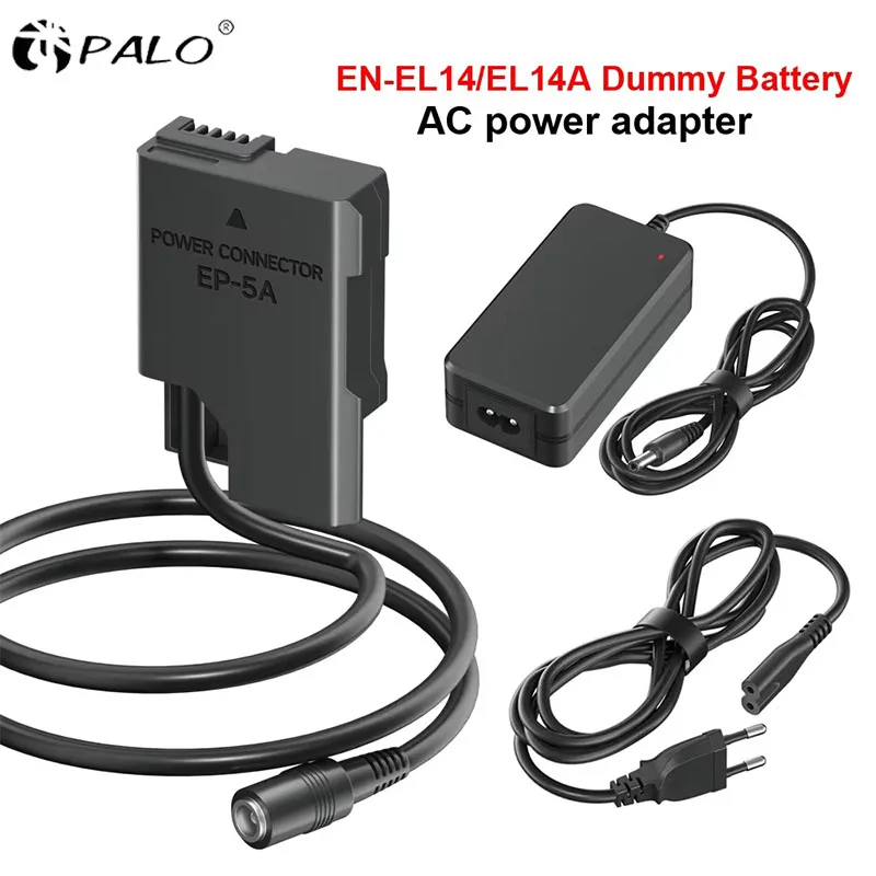 PALO EN-EL14 EL14A Dummy Battery AC Power Adapter for Nikon D3100 D3200 D3300 D3400 D3500 D5100 D5200 D5300 D5500 D5600 Camera