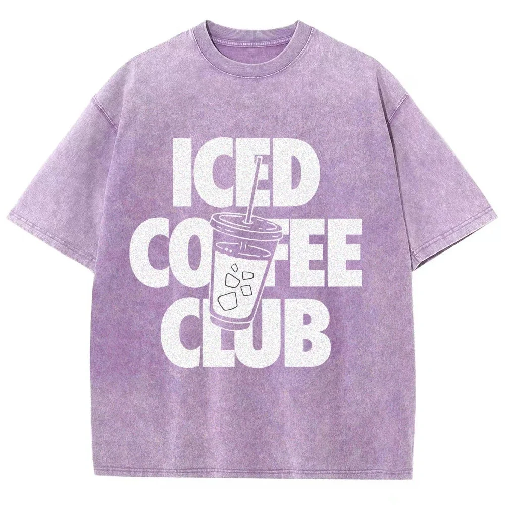 Iced Coffee Club Unisex Fit Washed T-Shirt, Vintage Trendy Stylish Y2k Latter Shirt, Coffee Lover Shirt Gift