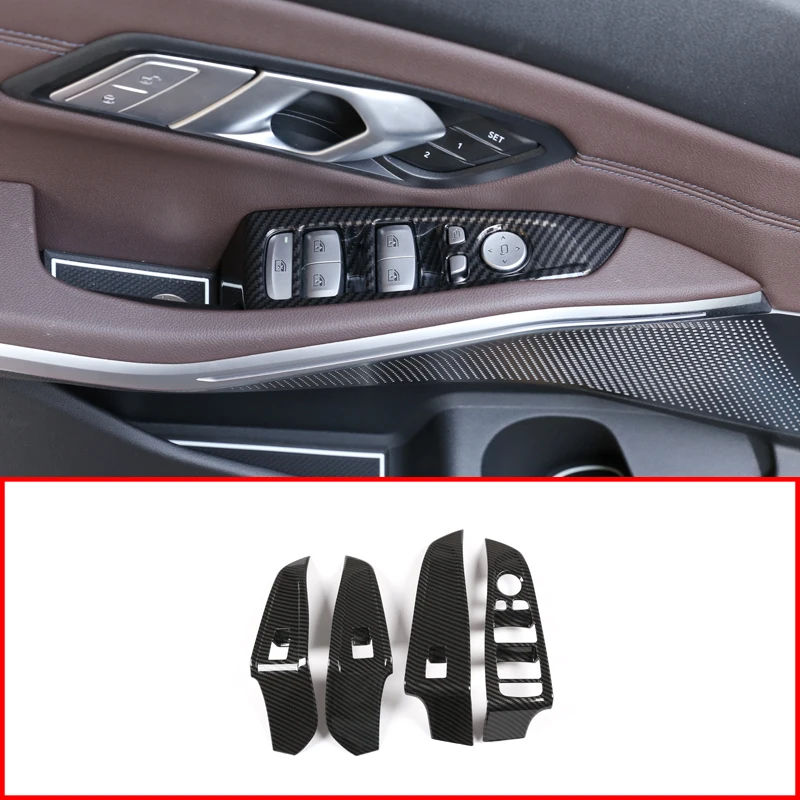 For BMW 3 Series G20 G28 2019-2020 Left Hand Drive ABS Carbon Fiber Car Window Lift Button Frame Trim Car Accessories interior