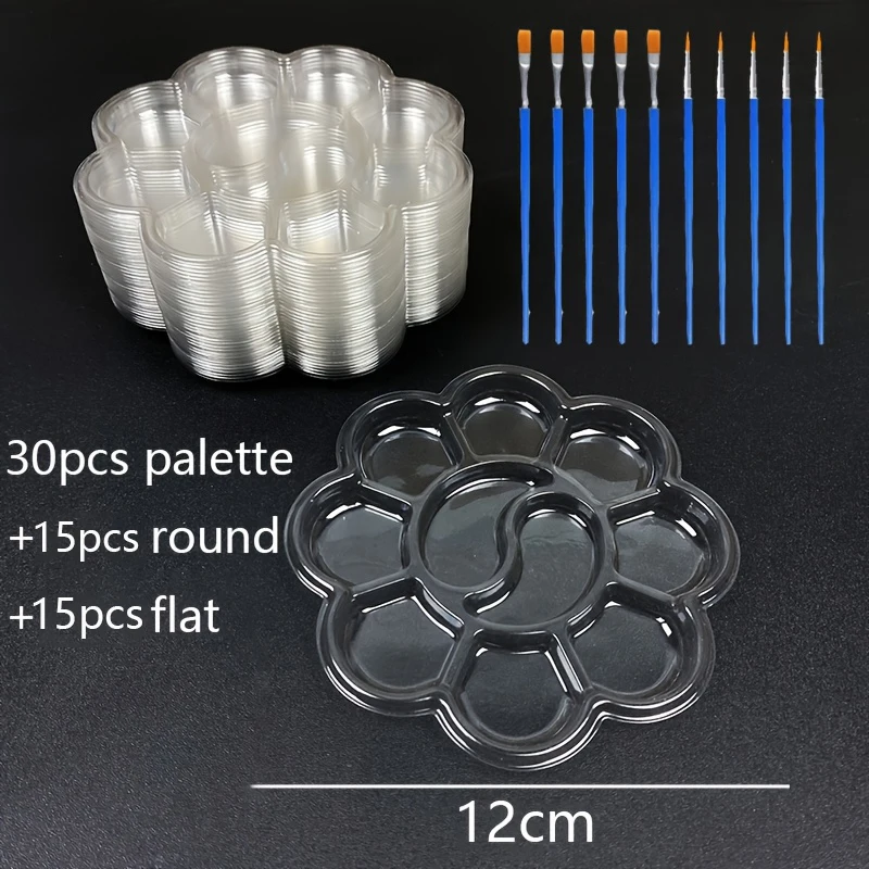 wholesale 30pcs transparent plastic palette nylon hair paintbrush set disposable no-cleaning for Acryli oil Watercolor painting