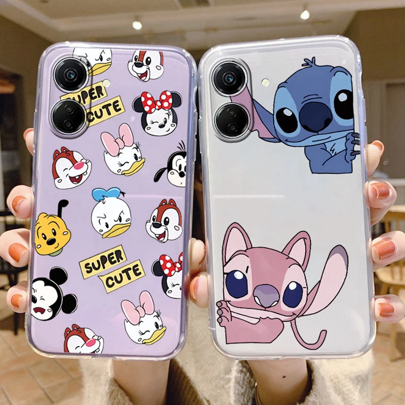 for Xiaomi Redmi 13C 5G Phone Case Couple Mickey Minnie Mouse Daisy Donald Duck Stitch Transparent Clear Shell Silicone Cover