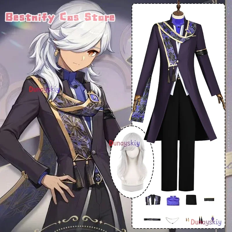 

CosplayGenshin Impact Brilliant Night Feast Cyno Cosplay Costume Medieval vintage knight Men Suit Anime Outfits Wig Prop Role-pl