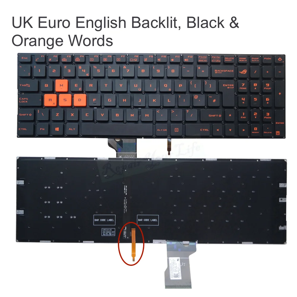 

GL502 US UK Spanish Russian Backlit Keyboard for Asus GL502VS GL502VM GL502VSK GL502VMK 0KNB0-662PUK00 662PUS00 662PSP00 Orange