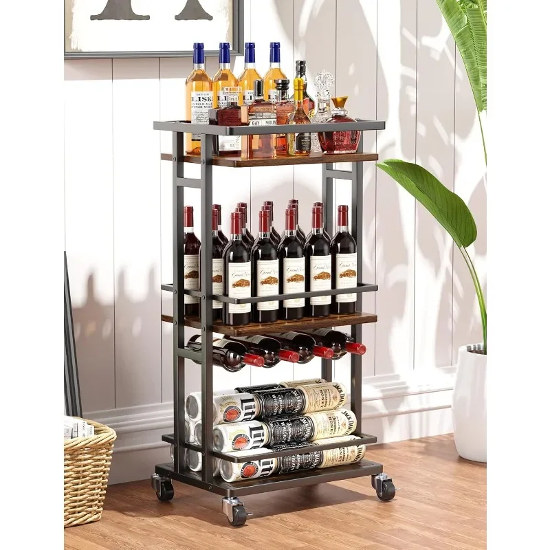 

Liquor Cabinet with Wine Rack, Mini Bar Cart for Home, Small Liquor Bar Cabinet for , Rolling Kitchen Serving Cart