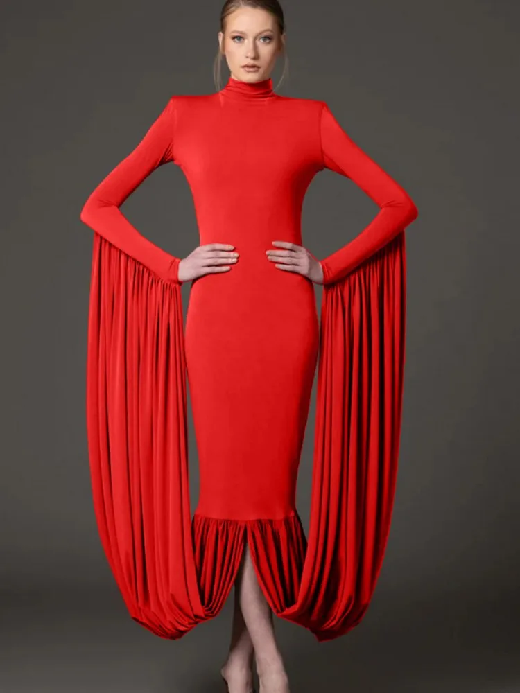 

2025 Women Celebrity Sexy Long Sleeve Turtleneck Black Bandage Dress Elegant Evening Club Party Outfit
