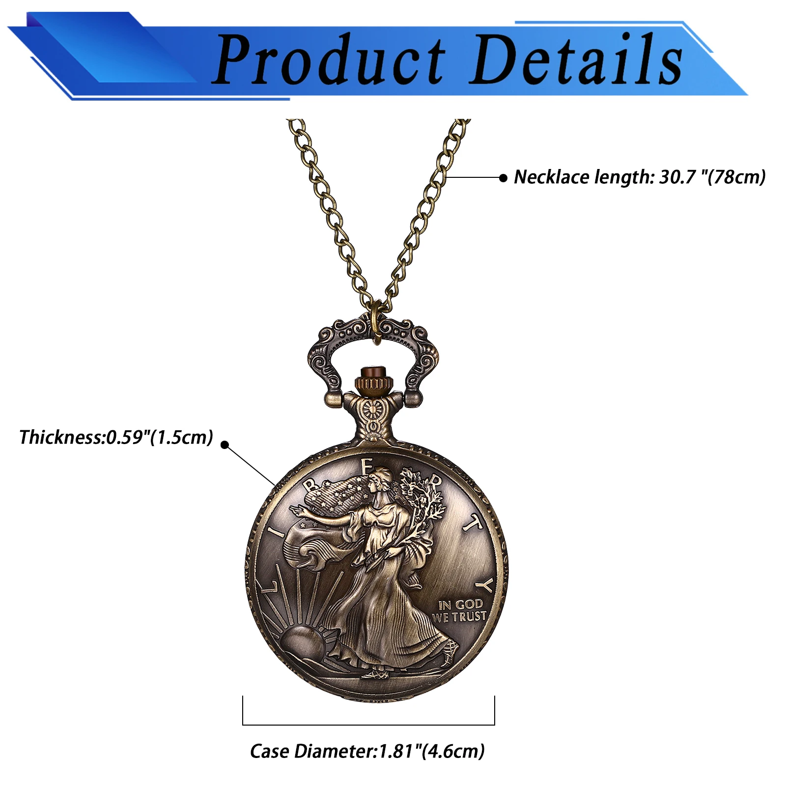 LANCARDO Vintage brąz amerykański statua wolności kwarcowy zegarek kieszonkowy łańcuszek Unisex męski sweter naszyjnik naszyjnik kieszonkowy
