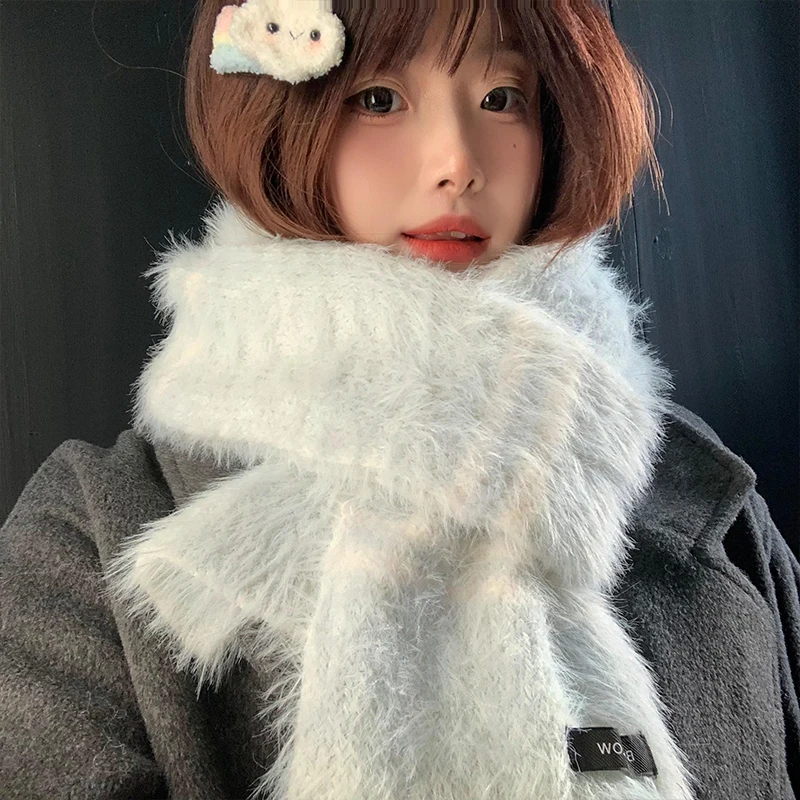 

Мягкий восковой плюшевый шарф в японскую синюю полоску, женский 2022, осенне-зимний пушистый утолщенный теплый студенческий шарф на шею для женщин