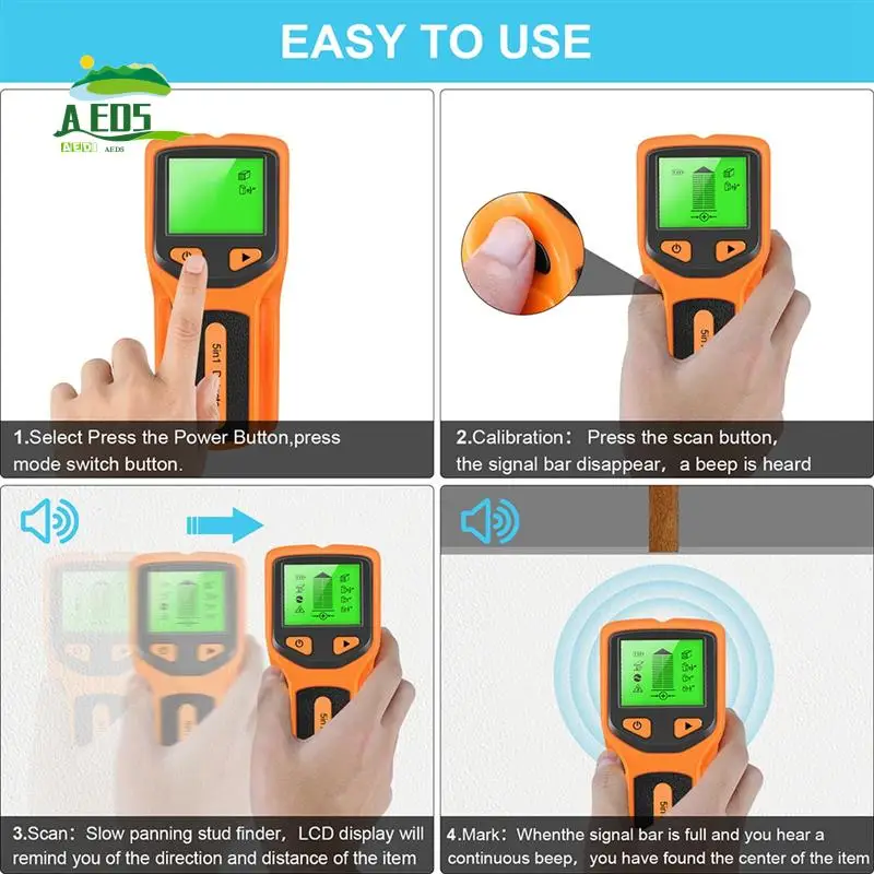 

Настенный сканер AED5-5 в 1, цифровой портативный настенный сканер из ПВХ, водопровод, металлоискатель, оранжевый, 152 х 62 х 28 м