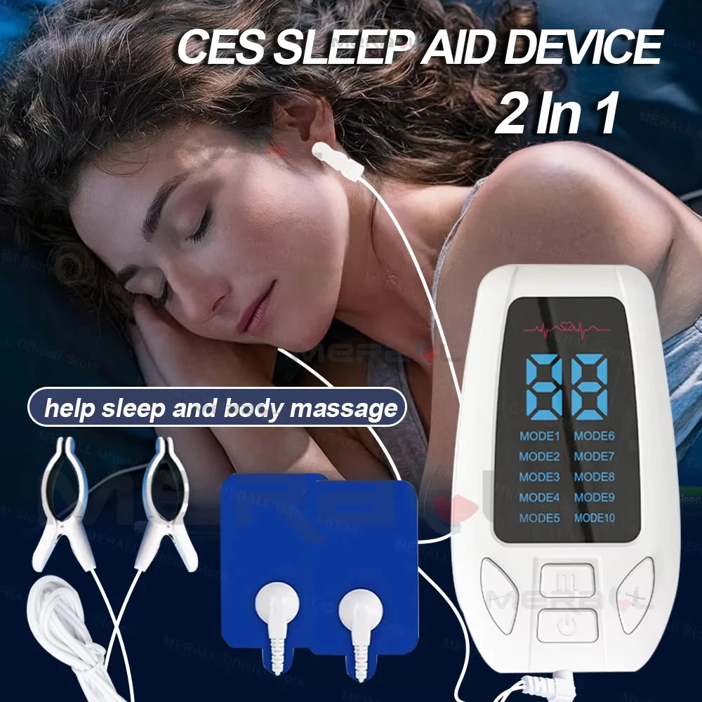 CES Sleeping Aid Microcurrent Stimulation Insomnia Pulse Fast Sleeping Ear Clip Sleep Device Relax Anxiety Hypnosis Soothing