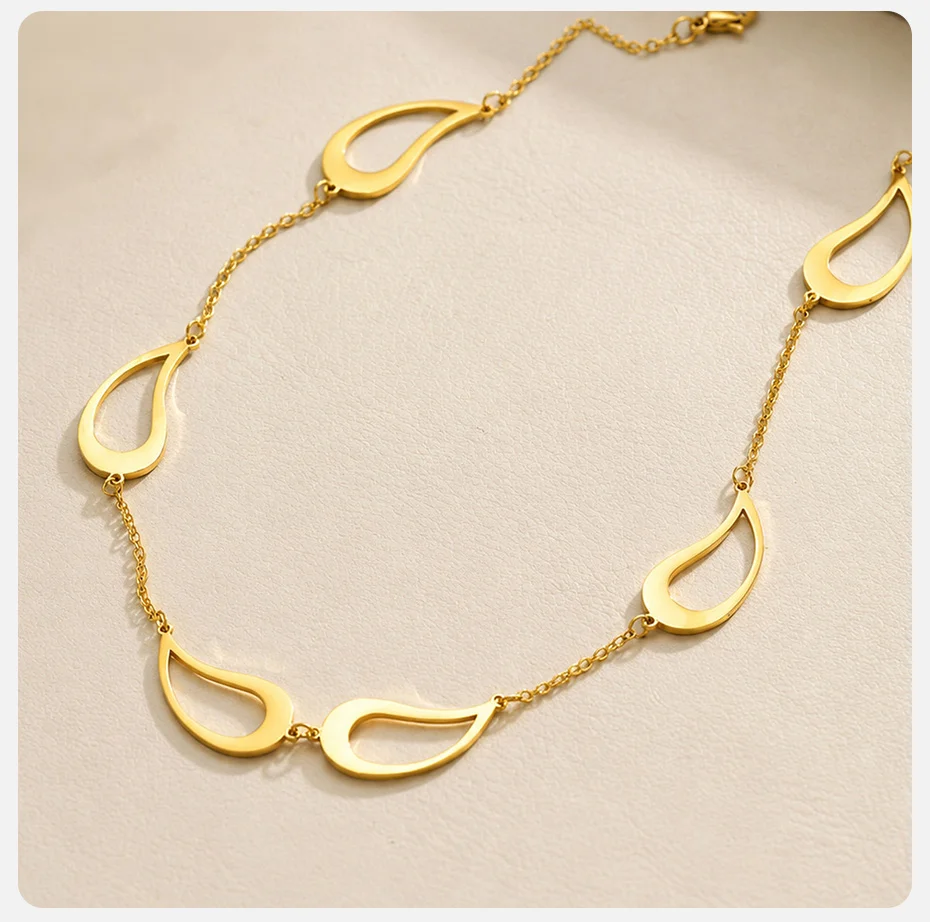 Vnox Trendige Tropfen-Choker-Halskette für Damen, 18K vergoldeter Edelstahl, Hohl-Anhänger-Halskette, minimalistischer Alltagsschmuck – Detail 6