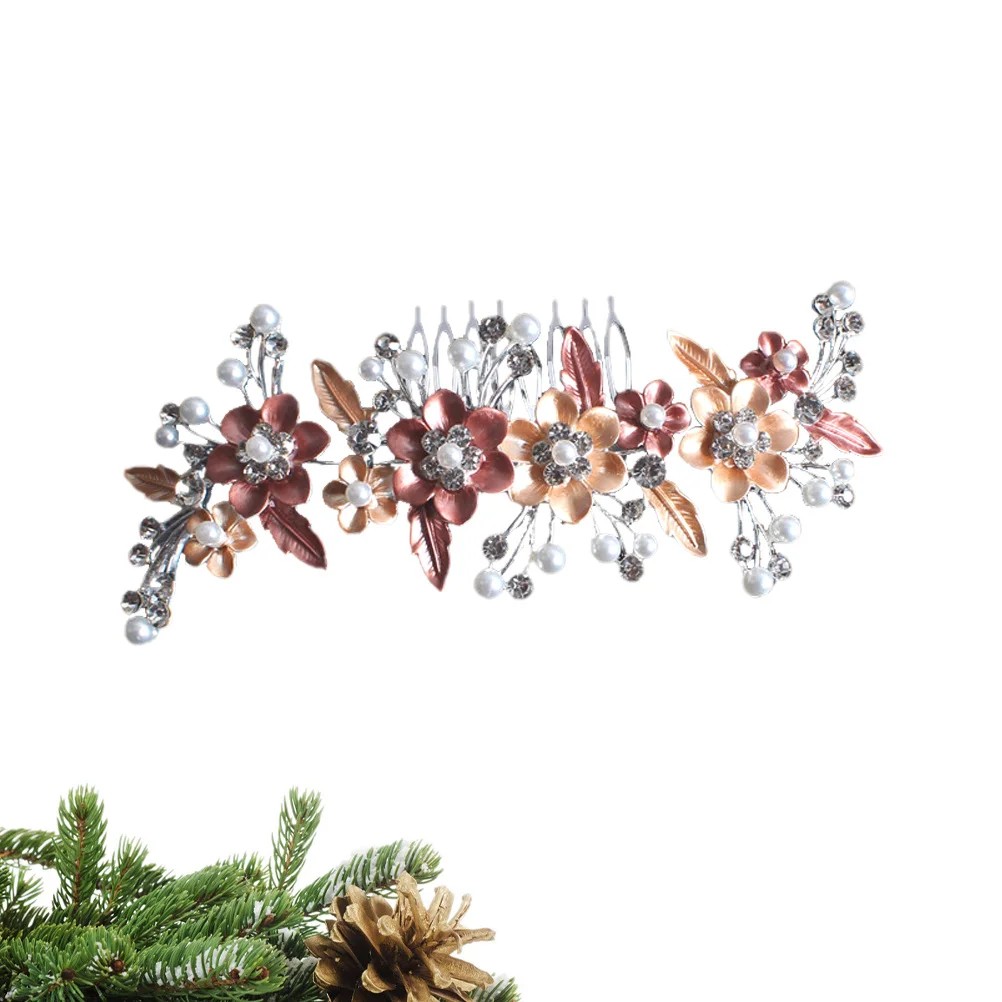 

Elegant Pearl Hair Comb Flower Shape Wedding Hairpins for Bride Bridesmaid Alloy Headdress Rhinestone Hair Clips Green