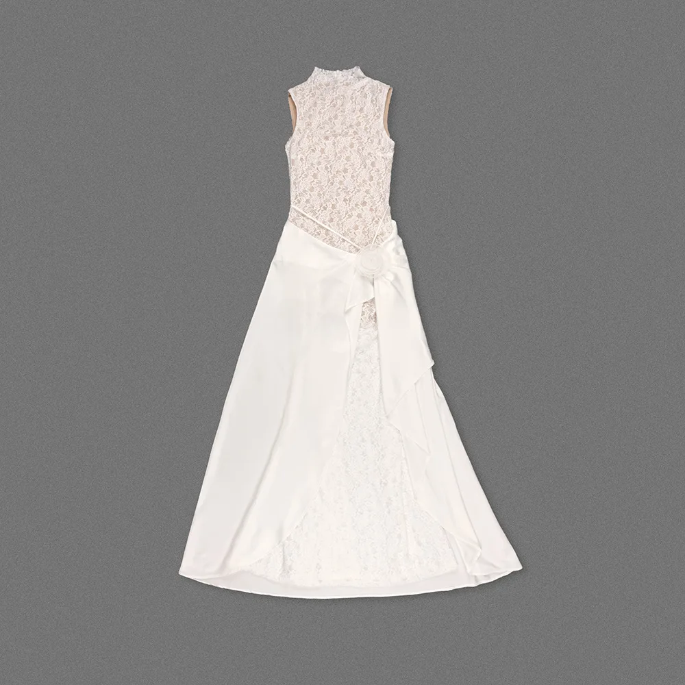 Floral Hem Lace Dress - Sleeveless & Bodycon, Christmas Gala Dress