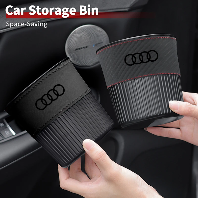 Caja de almacenamiento de plástico con nervaduras verticales para coche, cesto de basura con instalación por clip para Audi Allroad TT A3 A4 A6 A5 Q5 Q7 Q3 A8 Q2 RS7 S7 S8