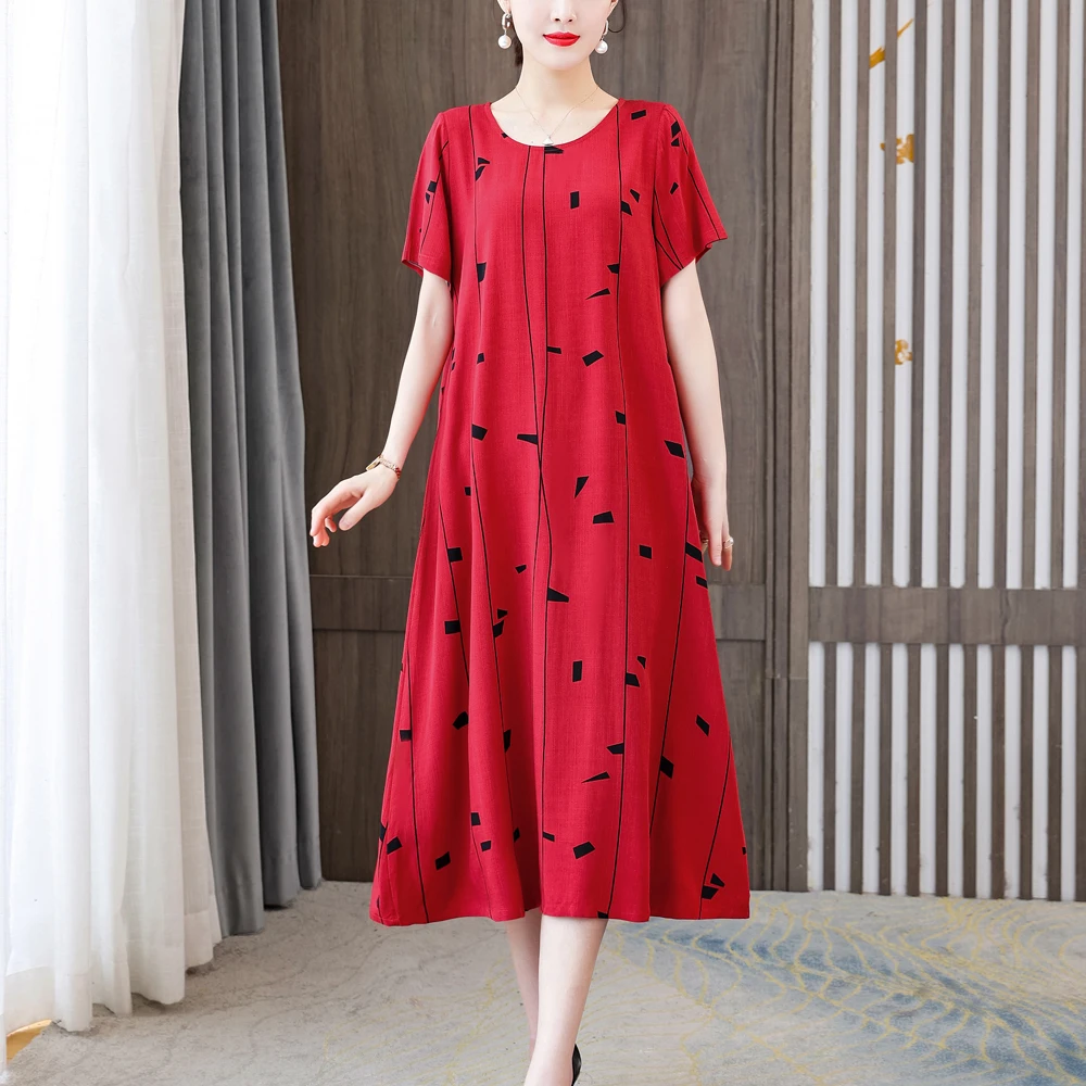 

New Fashion Casual Vintage Summer Dress For Women 2023 Plus Size Dresses Print Regular Short Sleeve O-neck Women Clothing