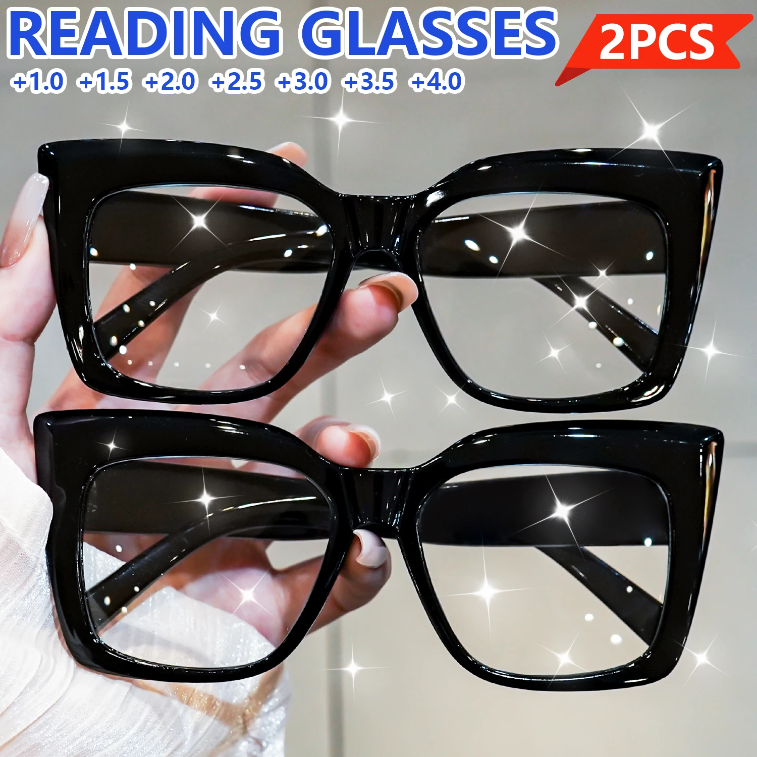 2 Stück modische Cat-Eye-Lesebrille für Damen und Herren, großer Rahmen, Presbyopie-Brille für Zuhause, Reisen, Party