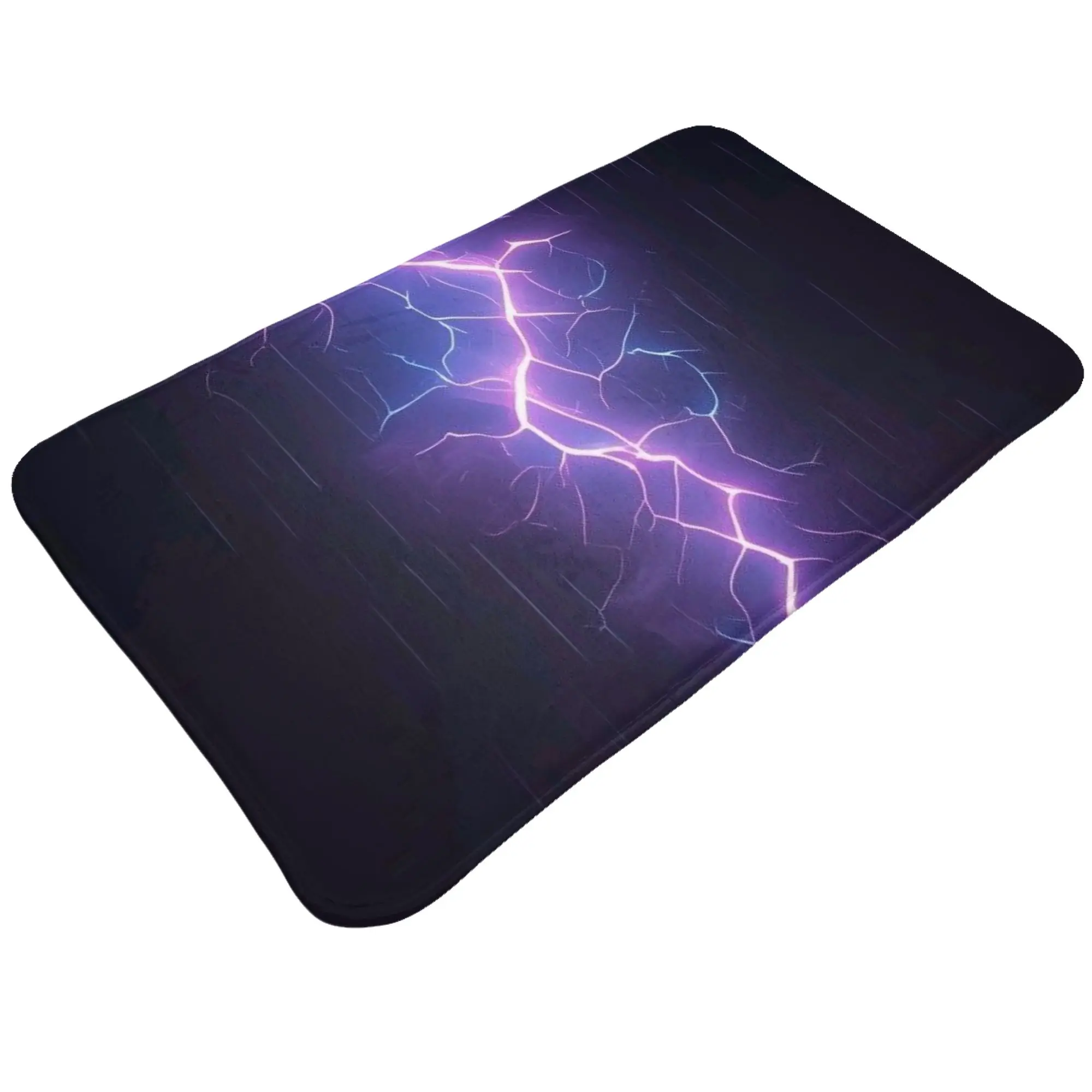 Purple Lightning Bolt Dark Storm Background Doormat Bedroom Living Room Mat  Washable Home Decor