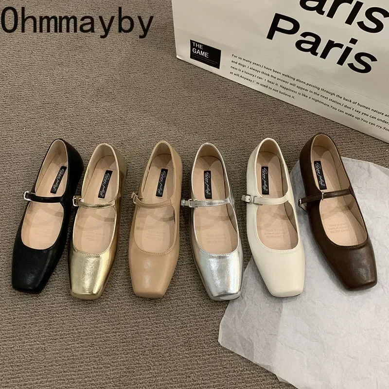 

Pop Spring Autumn Flats Women Shoes Fashion Shallow Buckle Ladies Comfort Square Toe Ballerina Shoes