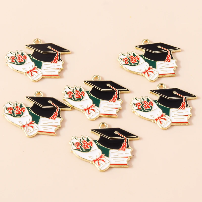 10pcs Enamel Graduation Ceremony Professor Students Mortarboard Charms for Necklaces Earrings DIY Jewelry Making Accessories