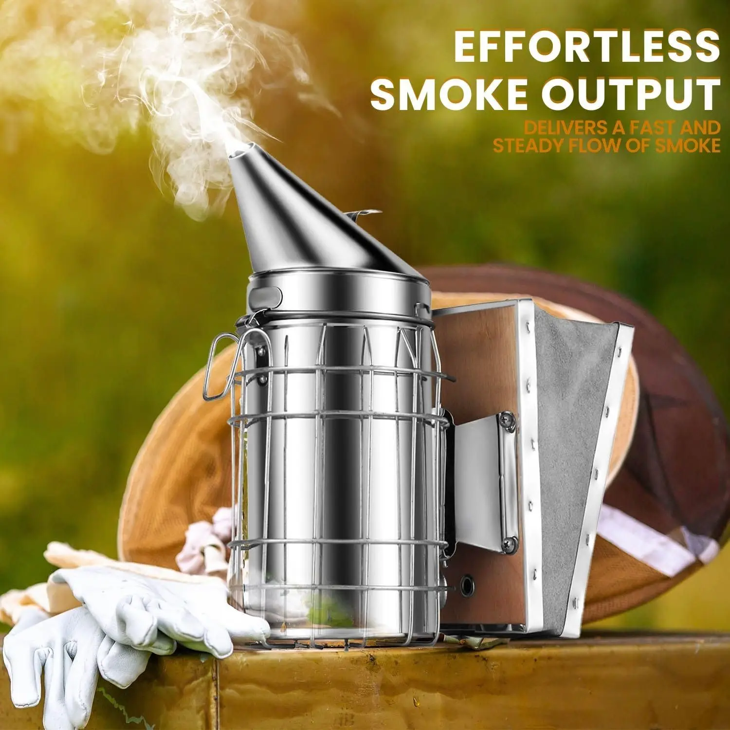 Manual Beehive Smoker Stainless Steel Pointed Nozzle Fumigator for Driving and Calming Honey Bees