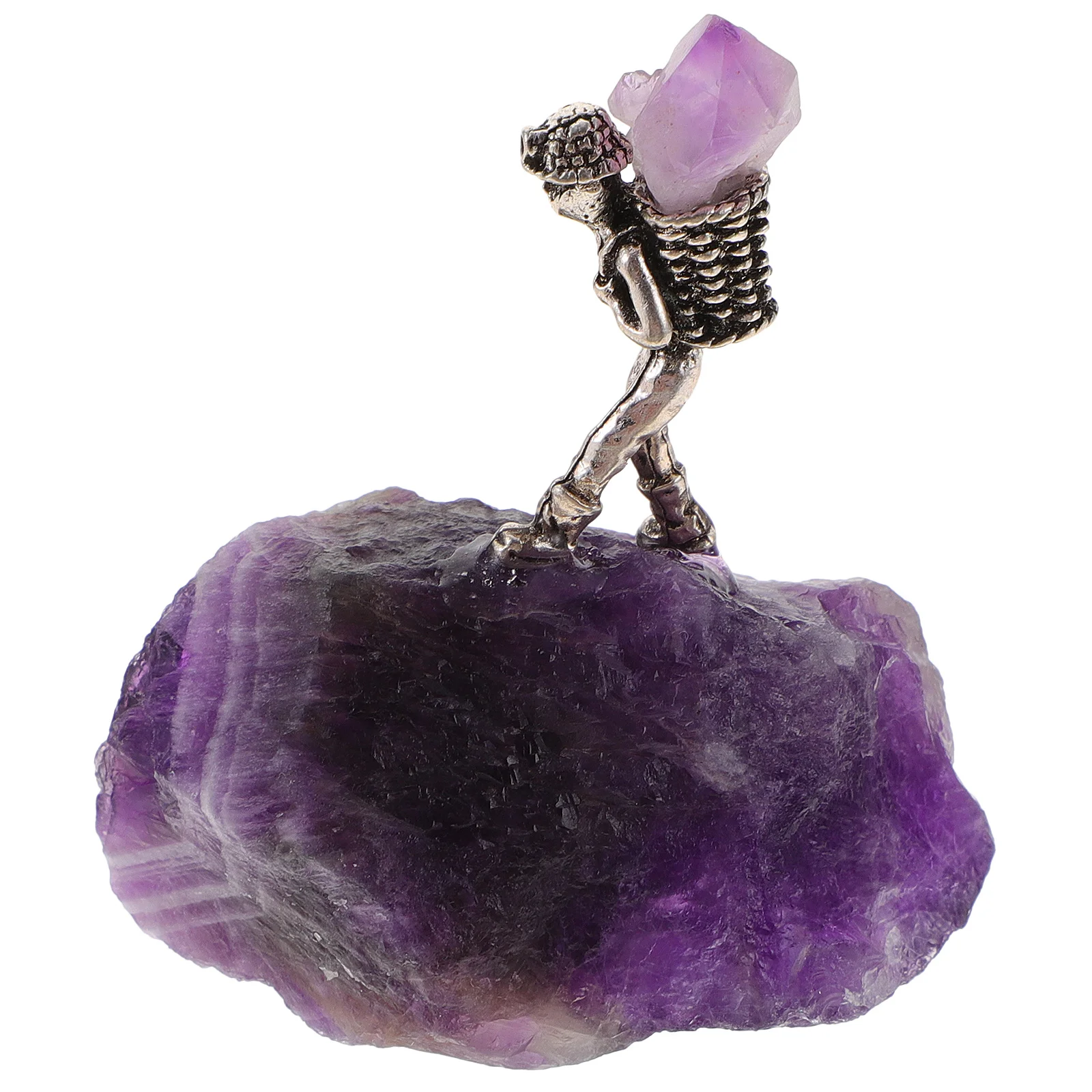 

Crystal Stone Miner Back Basket Purple Crystal Cluster Home Decor for Desktop Feng Shui Ornament Meditation Stone Decoration