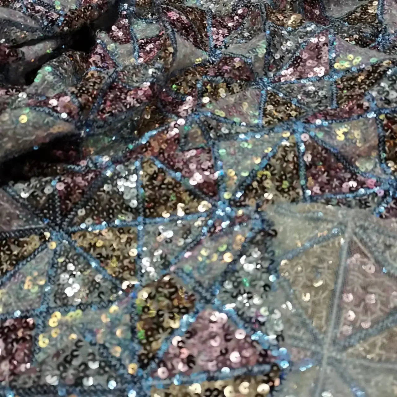 Bling Sequins Geometric Fabric Mermaid Embroidery Stretchy Mesh Wedding Illuminant Shiny Tissue