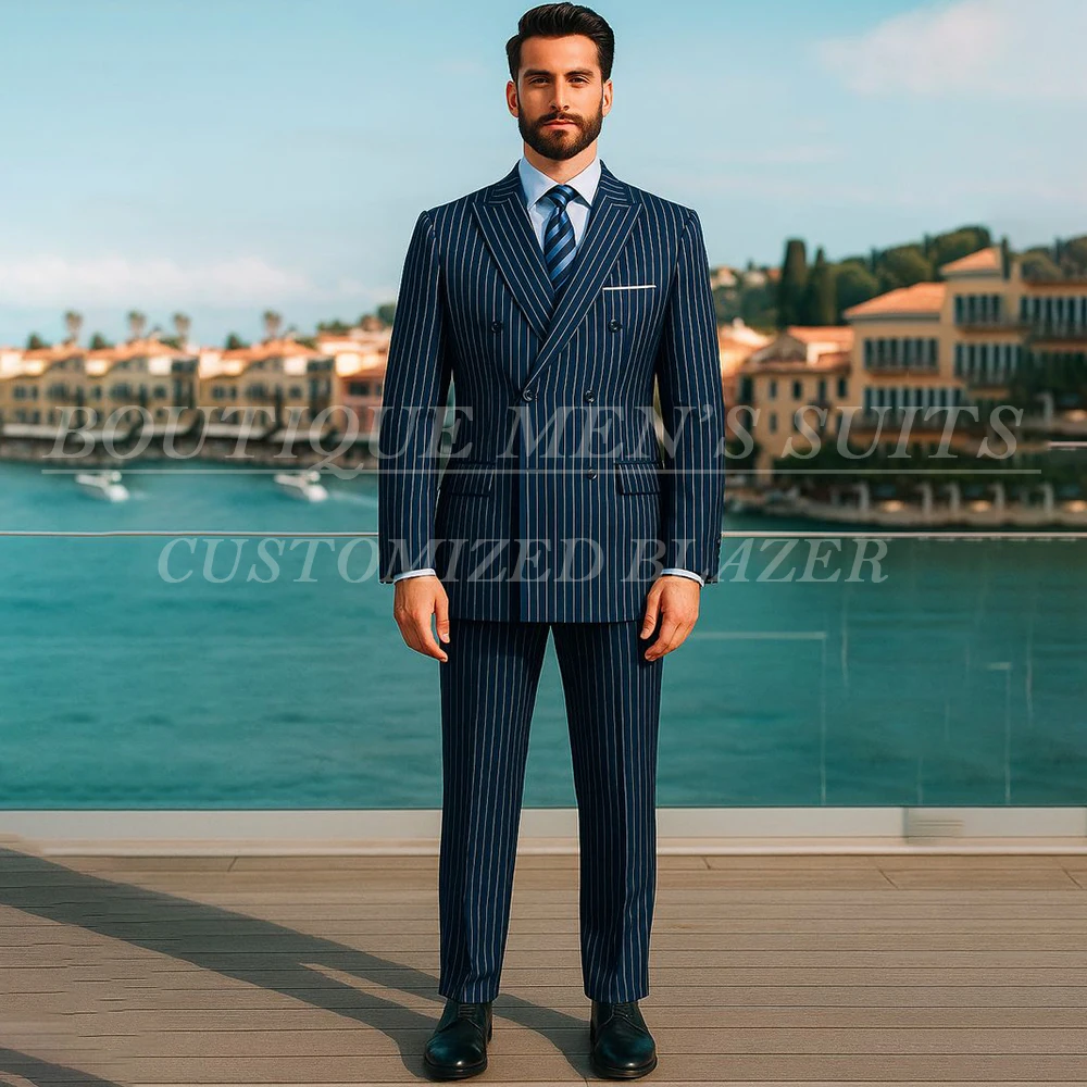 

Роскошные двубортные мужские костюмы, шикарный пиджак с острым лацканом, приталенный пиджак в тонкую полоску, элегантный свадебный пиджак из двух предметов, брюки, блейзер Terno