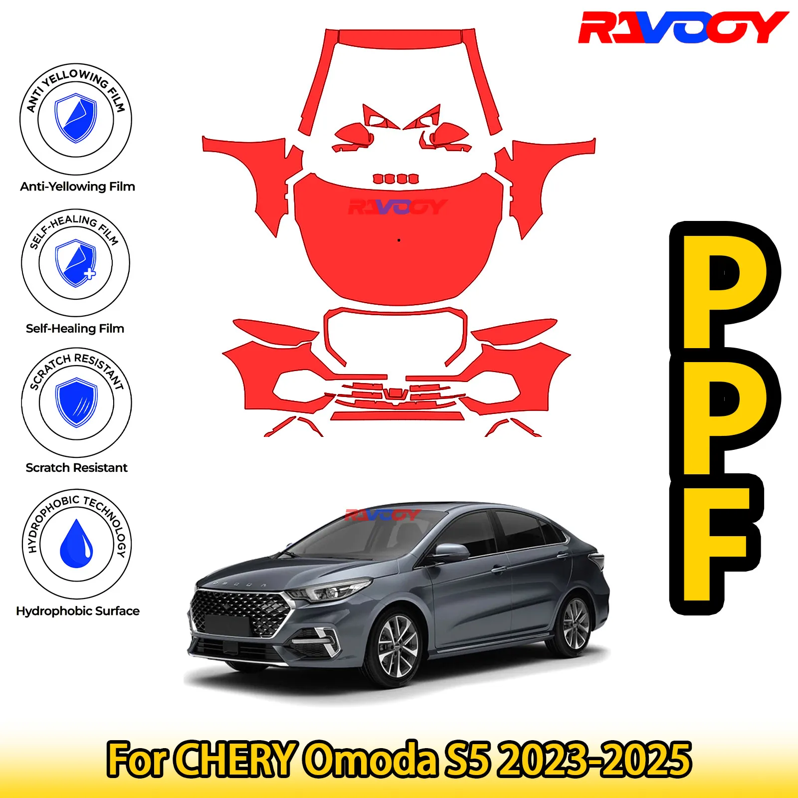 

Для CHERY Omoda S5 2023-2025 глянцевая матовая черная предварительно вырезанная передняя PPF комплект защитной пленки для краски