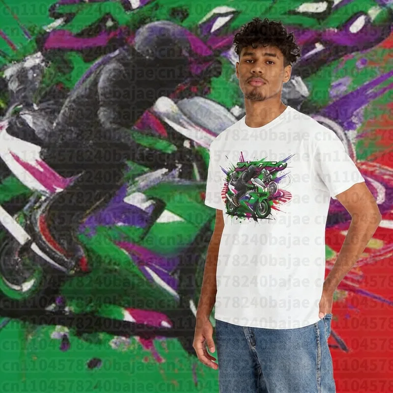 

25-26 Summer Outdoor Quick Drying Breathable Kawasaki 100% Cotton Printed T-shirt Men's and Women's Thin Motorcycle Comfortable