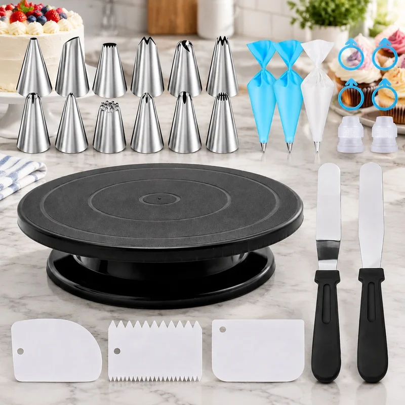 Complete 76-Tool Cake and Cookie Decorating Kit with Rotating Non-Slip Stand, Perfect for Cream Art and DIY Baking Enthusiasts