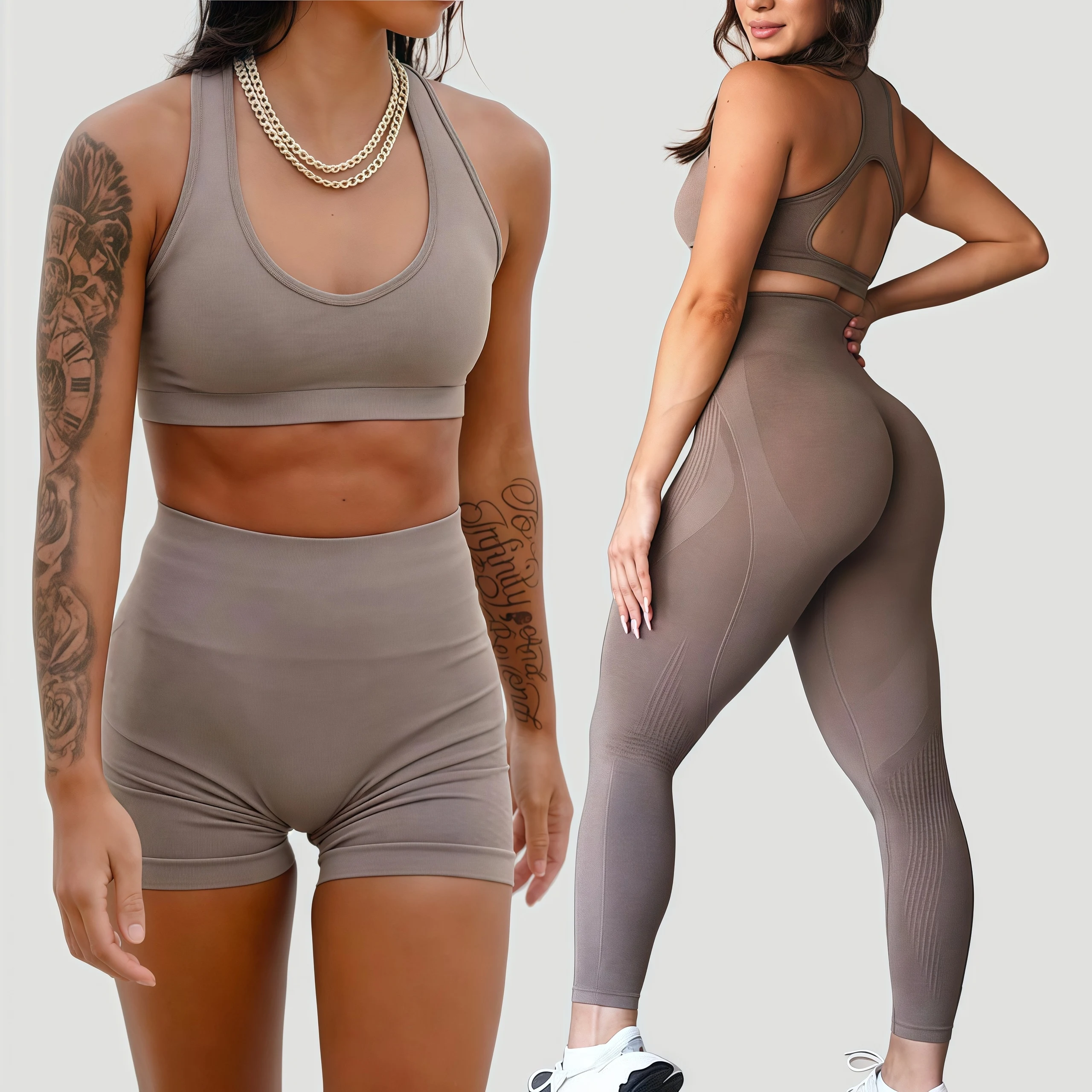 2 pçs conjunto de yoga feminino amplificar contorno roupas ginásio treino treino sutiã esportivo cintura alta shorts yoga legging roupas esportivas