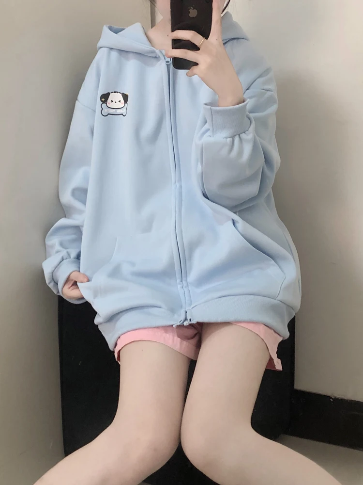 

KIMOKOKM Japanese Winter Preppy Style Soft Girly Coat Sweet Cartoons Cute Hooded Kawaii Big Ear Keep Warm Thickening Coat