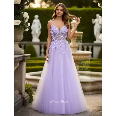 Mina Customized Purple Dresses Gala Dress Embroidery Sleeveless Wedding Dresses and Disinfectants Lace Simple Backless Evening