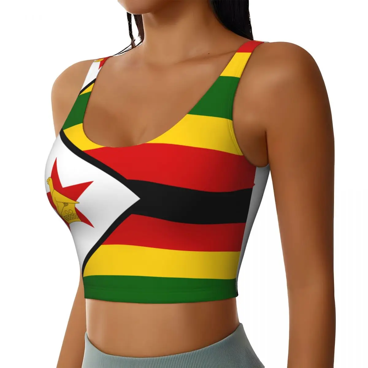 سترة اليوغا المرأة رياضة المحاصيل القمم زيمبابوي العلم الشارع الشهير تجريب تنفس تانك القمم الإناث