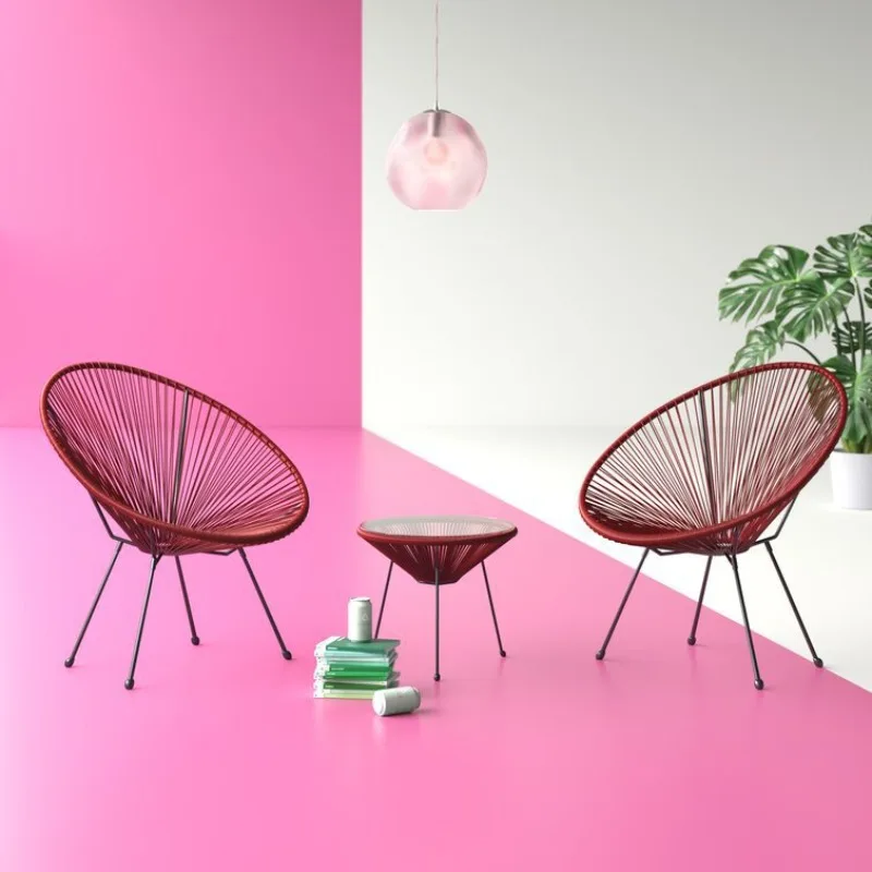 Silla de ratán para exteriores, muebles de exterior, silla de ratán PE con forma de huevo, silla tipo noodle, para patio, balcón, juego de tres piezas.