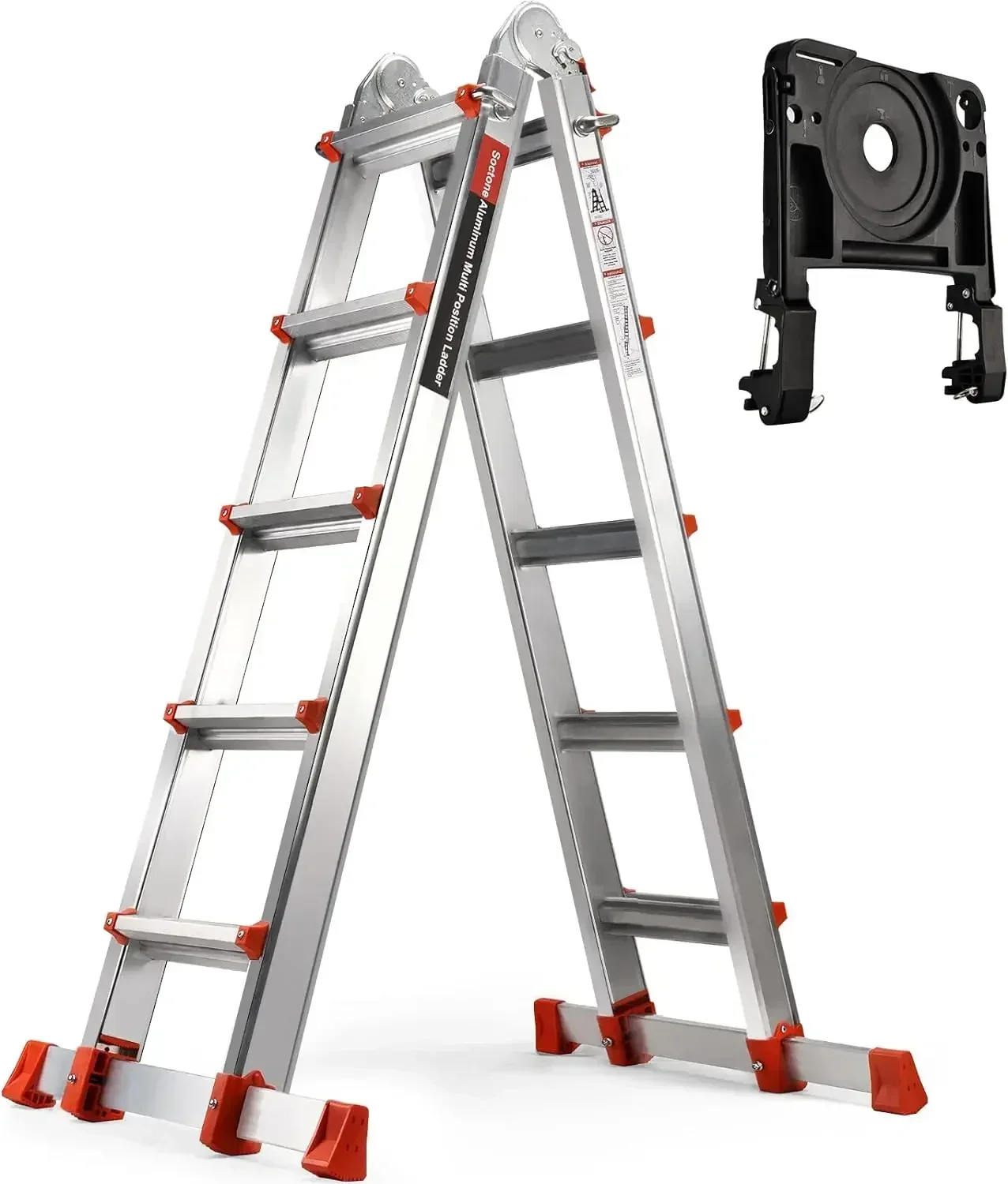 Soctone Ladder, A Frame 5 Step Aluminum Ladder Extension Ladder, 19 Ft Muti Position Ladder & Removable Tool Tray with Stabilize