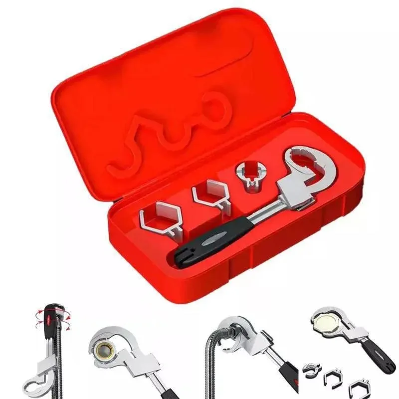 Multi Functional Adjustable Water Pipe Wrench Bathroom Faucet Circular Arc Toothed Wrench Manual Maintenance Kit