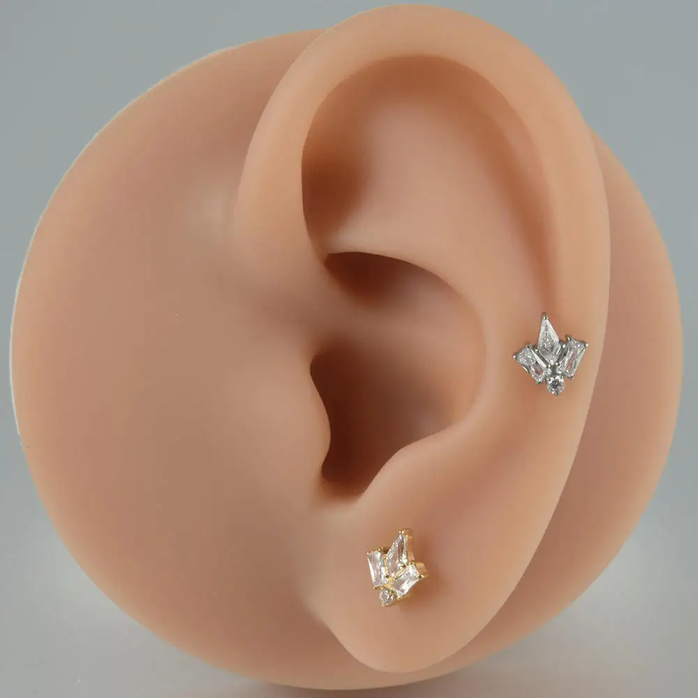G23 Titanium Internal Thread Lip Rings Body Piercing Jewelry Zircon Lip Stud Inner Tooth F136 Titanium Stud Earrings