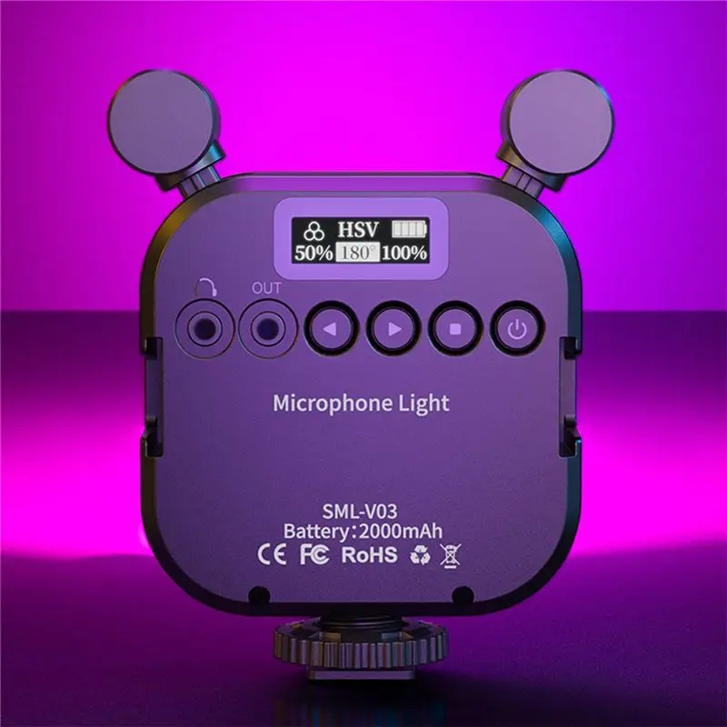 A93P 2500K-9000K Microphone LED Fill Light LED Mini Video Vlog Full-Color RGB Mic Light for Smartphone SLR Camera V03-Black