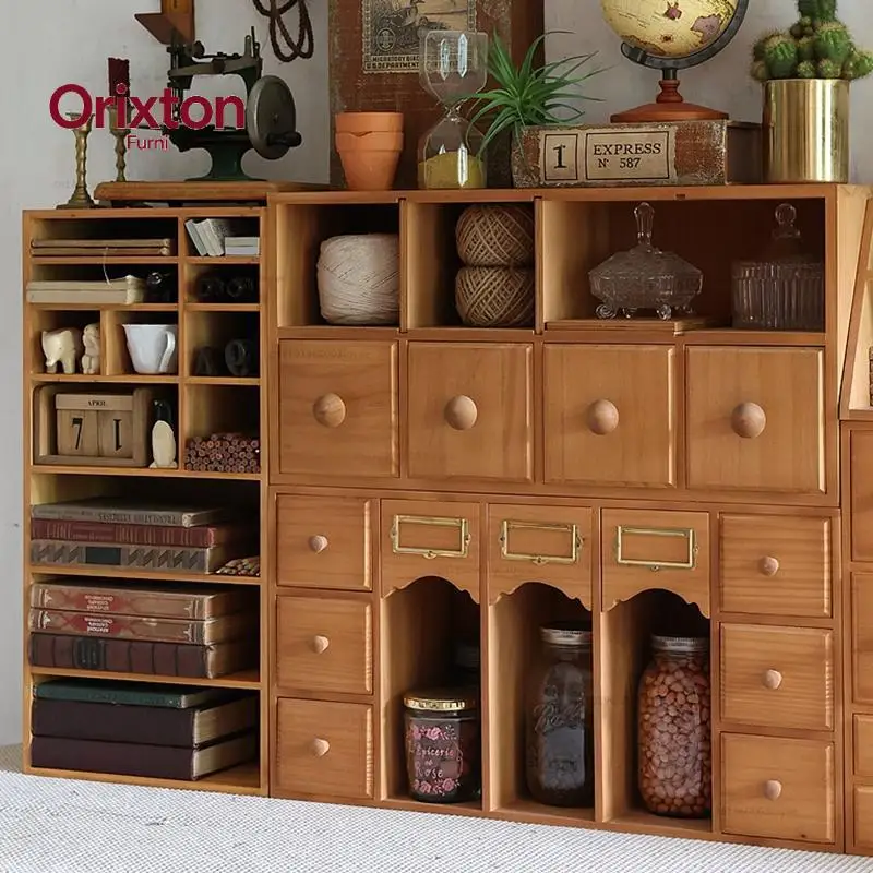 Rustic Wooden Arched Six-Drawer Cabinet, Desktop Organizer, Pine Wood Construction, Perfect for Home and Office Decor
