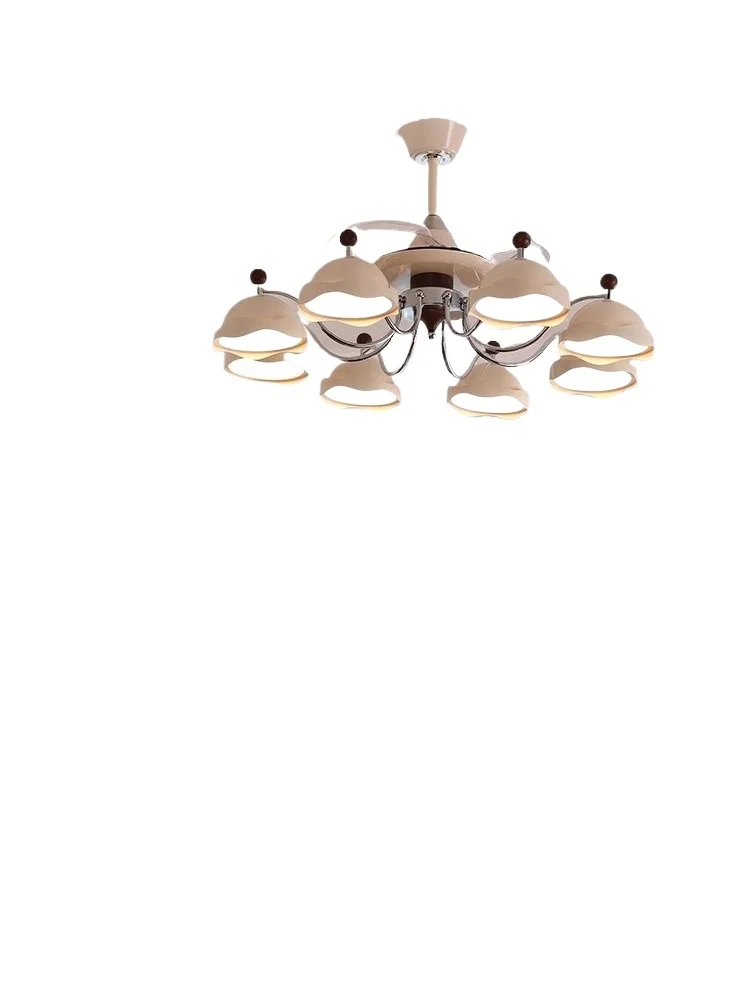 

French medieval style living room fan chandelier 2025 new invisible silent cream wind large size hall ceiling fan light