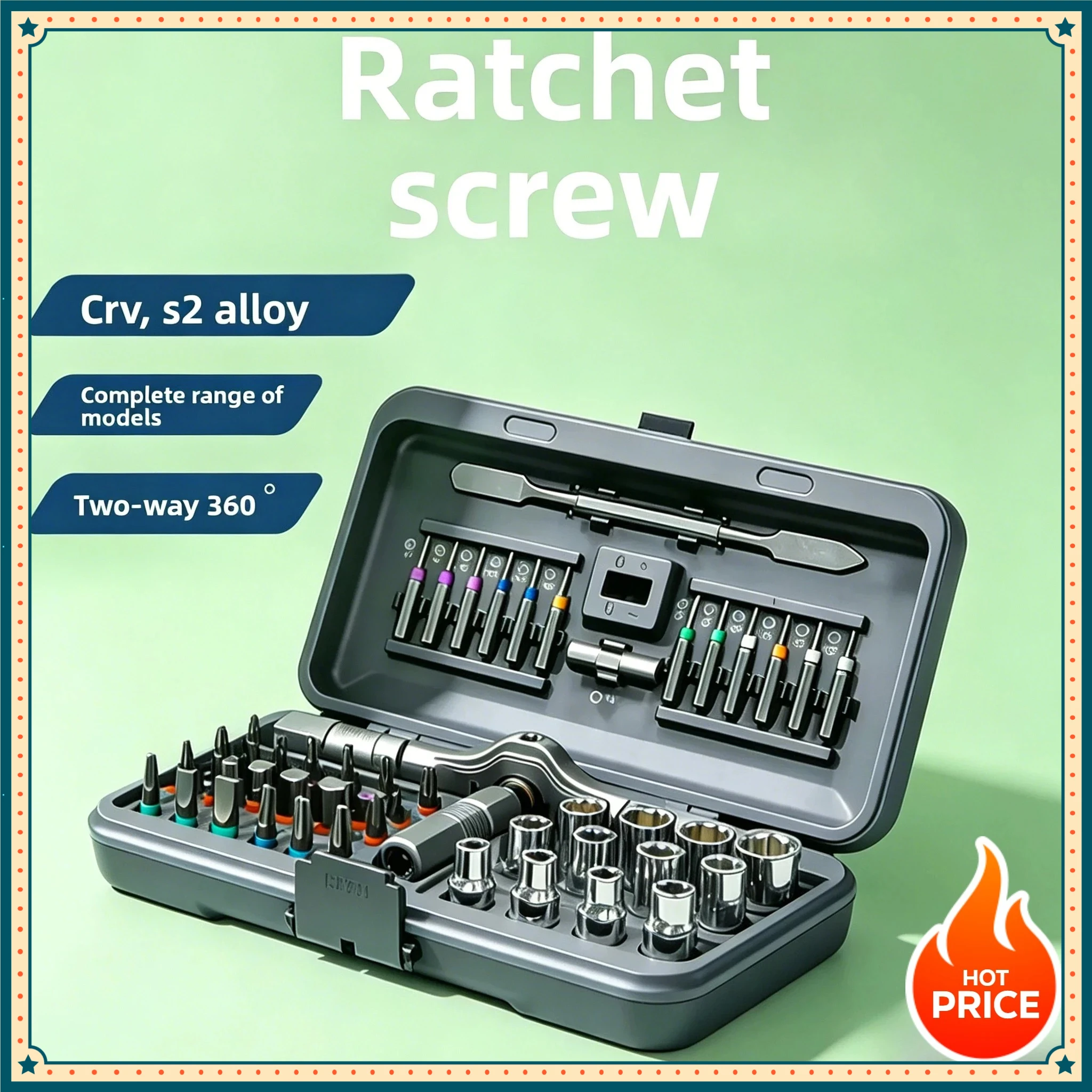 

52-in-1 T-Shaped Labor Saving Ratchet Wrench Set, Ratchet Screwdriver Socket Combo Hand Tools for Home Bicycle Repair