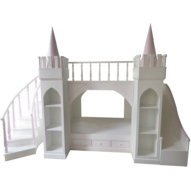 American fairy tale children's solid wood villa bed castle princess mother double layer up and down high and low bed